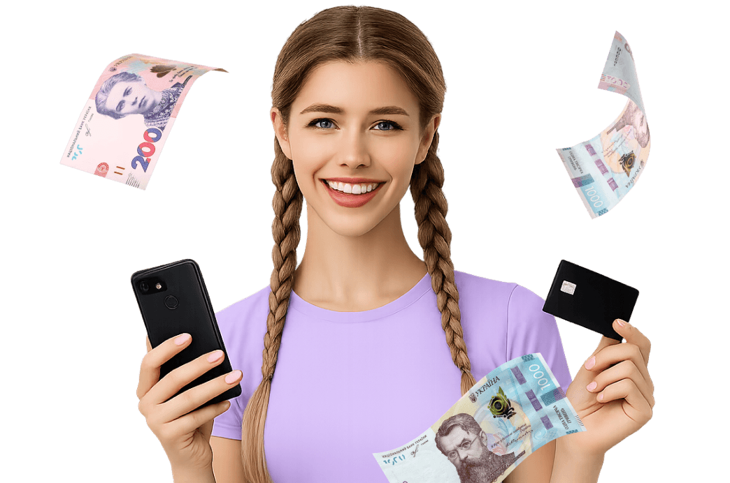 Дівчина з телефоном та банківською карткою